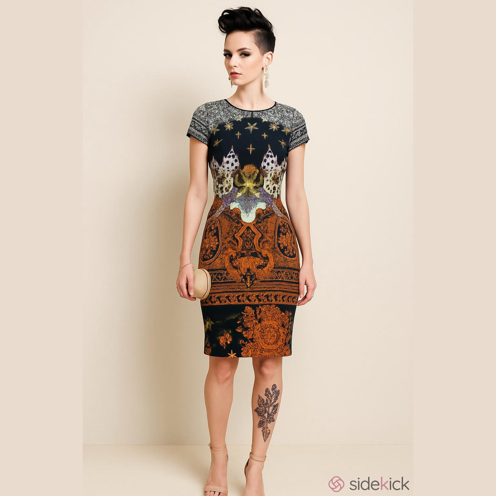 Clover Canyon scuba print dress short sleeve stretch print Size Small